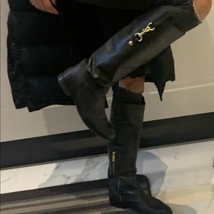 Coach Black flat long leather boots
